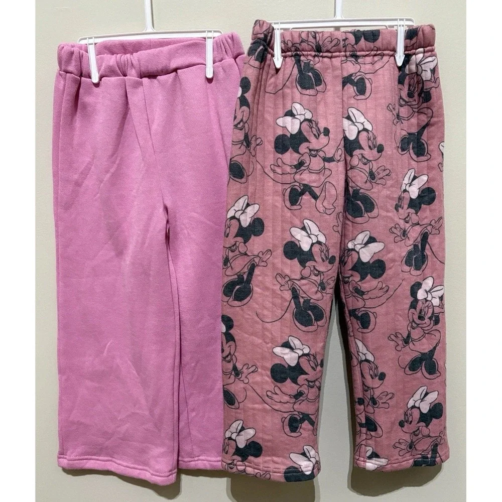 Disney Minnie Mouse Kate Mack 2 Pair Pink Joggers Girls Size 5 NWOT Fleece Pants